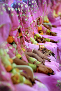 BRIDES WAITING FOR the start of a mass wedding ceremony in Ahmedabad on October 24, 2010. Women often oppose divorce petitions filed by their husbands because they have no viable economic alternative outside marriage. BRIDES WAITING FOR the start of a mass wedding ceremony in Ahmedabad on October 24, 2010. Women often oppose divorce petitions filed by their husbands because they have no viable economic alternative outside marriage.